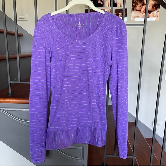 Athleta Size XS Purple Pop Striped Space Dye Long Sleeve Top Athleisure - Picture 5 of 9
